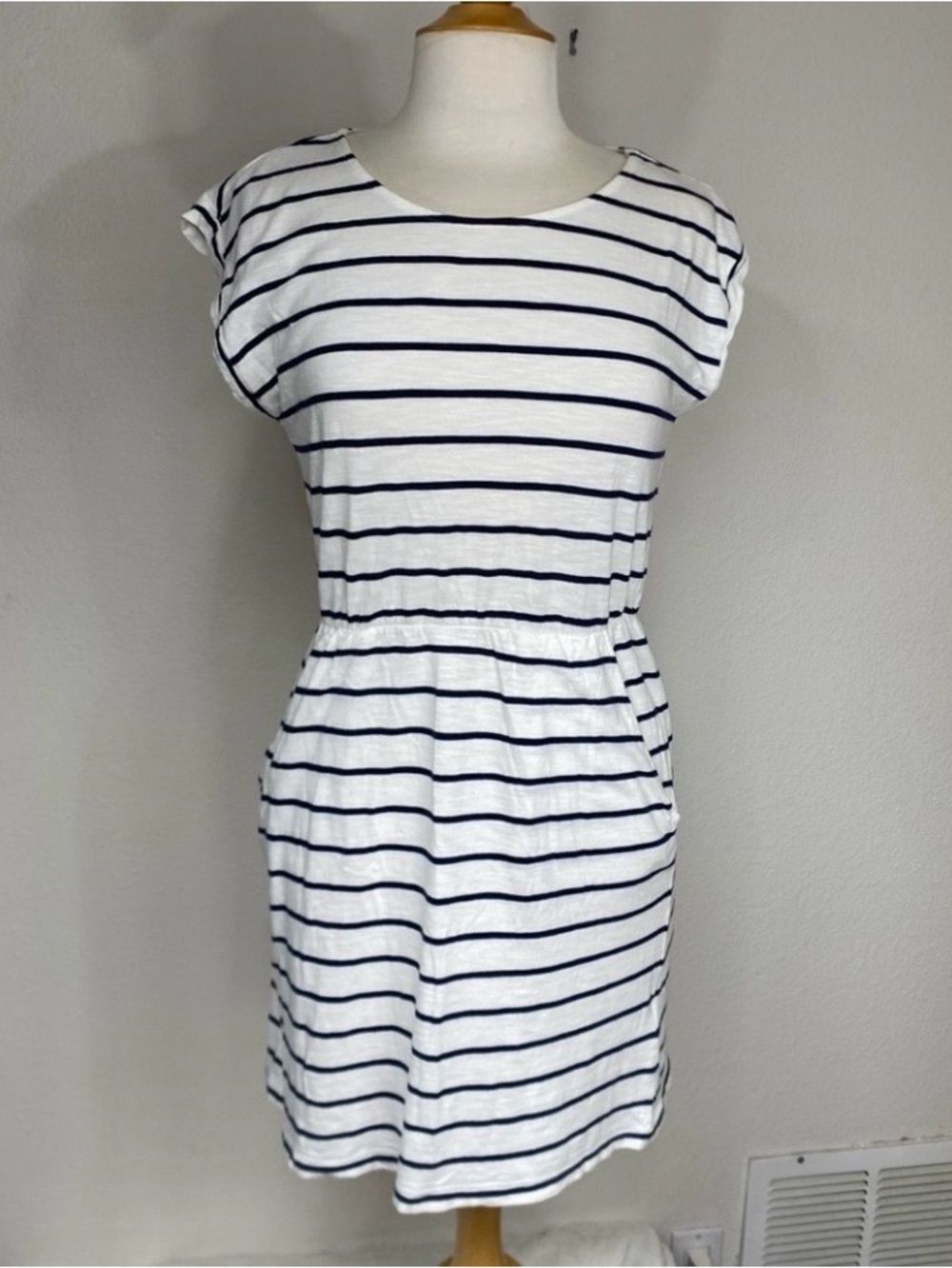 H&M Womens Black White Stripe Soft Mini Dress Size Small Coastal Nautical Casual